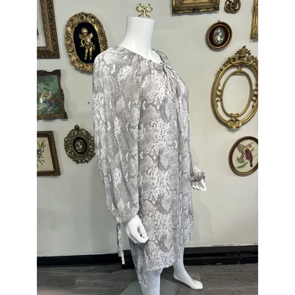 AllSaints Snakeskin Animal Print Long Sleeve Tie Neck Shift Dress Size Medium